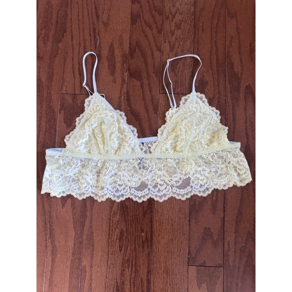 Urban Outfitters Lace Bralette XL Yellow Sheer‎ Floral Soft Romantic Top